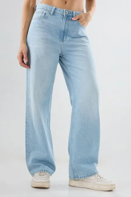 Light Blue Solid Straight Fit Jeans